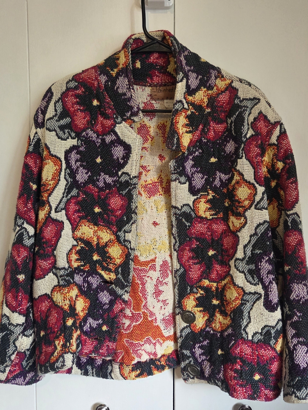 Vintage Painted Pony Tapestry Jacket Floral Pansy Grandmacore Cottagecore OS